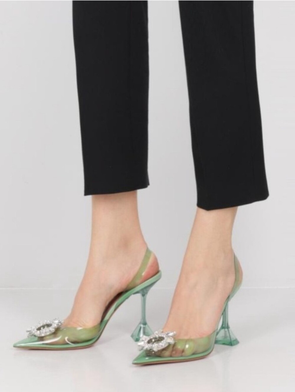 Amina Muaddi Begum Glass Jungle Green PVC Crystal Slingback Pump Eu Size 39